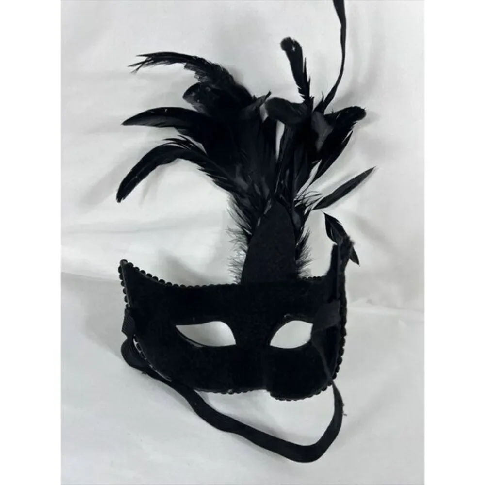 Black And Silver Mardi Gras Feather Mask Masquerade Sequins‎ Sparkle
